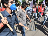 Left Front students union, youth wing and women's association protest on 16th July 2020, Kolkata, India. According to recent emergency situa...