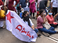 Left Front students union, youth wing and women's association protest on 16th July 2020, Kolkata, India. According to recent emergency situa...