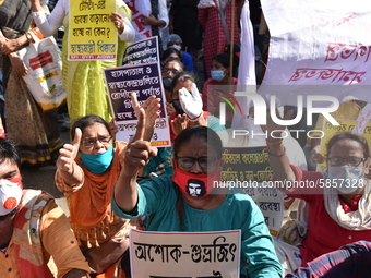 Left Front students union, youth wing and women's association protest on 16th July 2020, Kolkata, India. According to recent emergency situa...