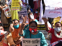 Left Front students union, youth wing and women's association protest on 16th July 2020, Kolkata, India. According to recent emergency situa...