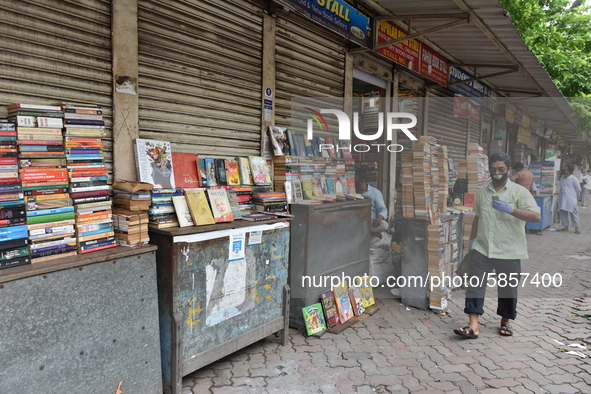 Empty streets of the Book Market In Kolkata, India, on July 16, 2020. According to the very recent situation all the educational institution...