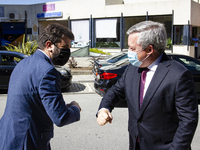 Minister of Education Tiago Brandao Rodrigues (L) and Mayor of Gaia, Eduardo Vitor Rodrigue  on July 24, 2020, Vila Nova de Gaia, Portugal (