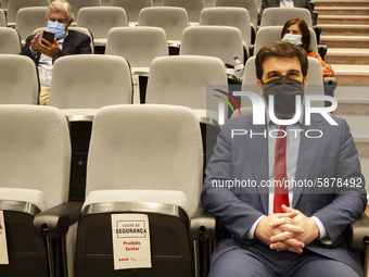 Minister of Education Tiago Brandao Rodrigues attends a session, at the Autidorio Municipal de Gaia, of agreements to remove asbestos in sch...