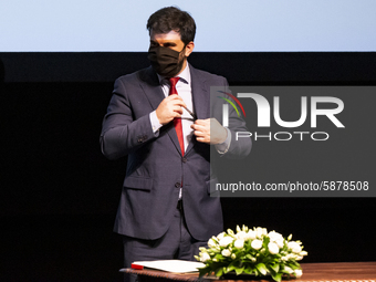 Minister of Education Tiago Brandao Rodrigues at a session, at the Autidorio Municipal de Gaia, of agreements to remove asbestos in schools...