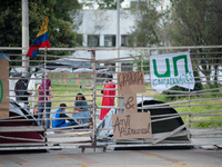 Students of the National University of Colombia 'Universidad Nacional de Colombia' in Bogota protest by setting a campsite inside campus for...