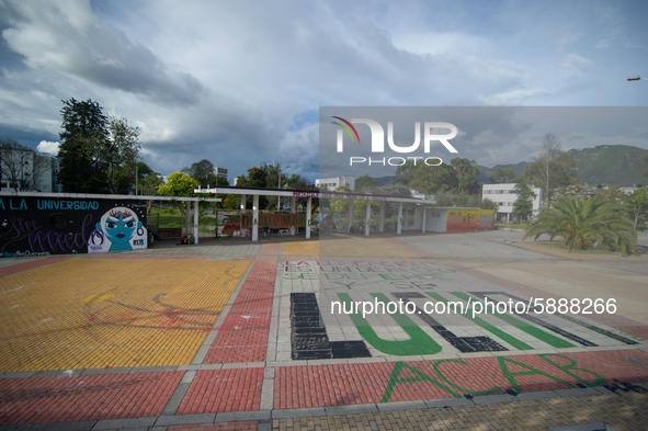 Students of the National University of Colombia 'Universidad Nacional de Colombia' in Bogota protest by setting a campsite inside campus for...