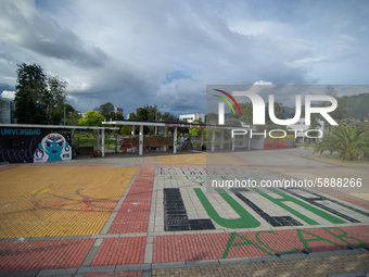 Students of the National University of Colombia 'Universidad Nacional de Colombia' in Bogota protest by setting a campsite inside campus for...