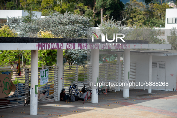 Students of the National University of Colombia 'Universidad Nacional de Colombia' in Bogota protest by setting a campsite inside campus for...