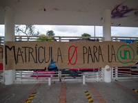 Students of the National University of Colombia 'Universidad Nacional de Colombia' in Bogota protest by setting a campsite inside campus for...