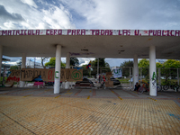 Students of the National University of Colombia 'Universidad Nacional de Colombia' in Bogota protest by setting a campsite inside campus for...