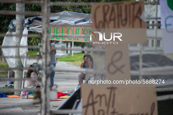 Students of the National University of Colombia 'Universidad Nacional de Colombia' in Bogota protest by setting a campsite inside campus for...