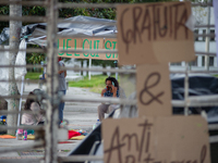 Students of the National University of Colombia 'Universidad Nacional de Colombia' in Bogota protest by setting a campsite inside campus for...