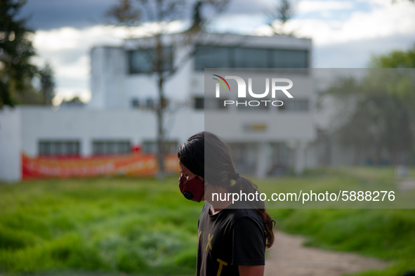 Students of the National University of Colombia 'Universidad Nacional de Colombia' in Bogota protest by setting a campsite inside campus for...