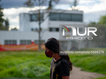 Students of the National University of Colombia 'Universidad Nacional de Colombia' in Bogota protest by setting a campsite inside campus for...