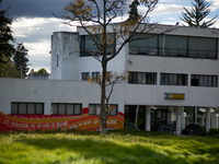 Students of the National University of Colombia 'Universidad Nacional de Colombia' in Bogota protest by setting a campsite inside campus for...