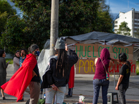 Students of the National University of Colombia 'Universidad Nacional de Colombia' in Bogota protest by setting a campsite inside campus for...