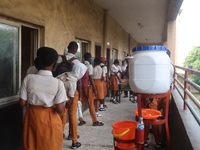 Final year students of Agidingbi Senior Grammar School, Ikeja, Lagos, Nigeria register as they resume school after COVID-19 lockdown order o...