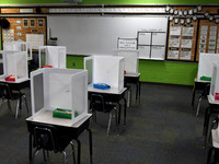 A classroom at Layer Elementary School is seen during a media preview a week before classes begin for the year during the COVID-19 pandemic...