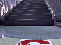 A sign reminding students and staff to practice social distancing is seen on the floor at Layer Elementary School during a media preview a w...