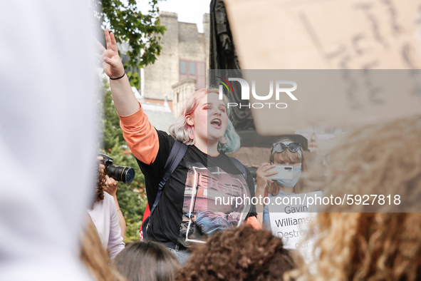 Youth protests at Parliament square against a new exam rating system which has been introduced in British education system - London, England...