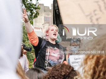 Youth protests at Parliament square against a new exam rating system which has been introduced in British education system - London, England...