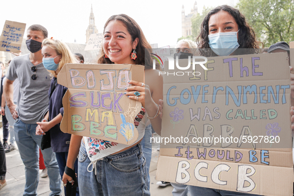 Youth protests at Parliament square against a new exam rating system which has been introduced in British education system - London, England...