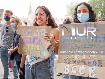 Youth protests at Parliament square against a new exam rating system which has been introduced in British education system - London, England...