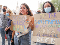 Youth protests at Parliament square against a new exam rating system which has been introduced in British education system - London, England...