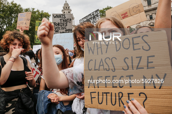 Youth protests at Parliament square against a new exam rating system which has been introduced in British education system - London, England...