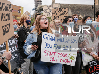 Youth protests at Parliament square against a new exam rating system which has been introduced in British education system - London, England...