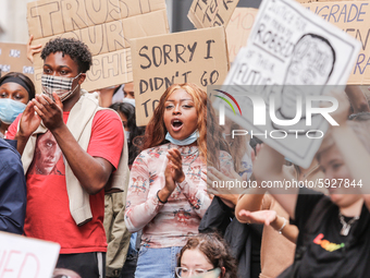 Youth protests in front of the Department for Education as a new exam rating system has been introduced in British education system - London...