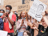 Youth protests in front of the Department for Education as a new exam rating system has been introduced in British education system - London...