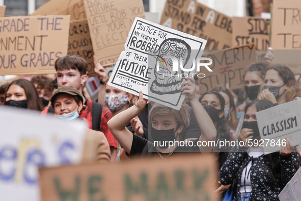 Youth protests in front of the Department for Education as a new exam rating system has been introduced in British education system - London...