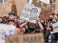 Youth protests in front of the Department for Education as a new exam rating system has been introduced in British education system - London...