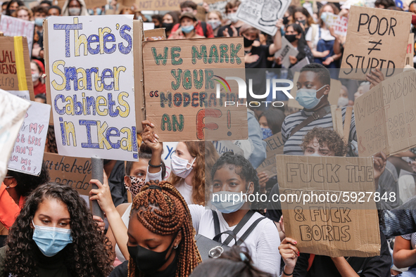 Youth protests in front of the Department for Education as a new exam rating system has been introduced in British education system - London...