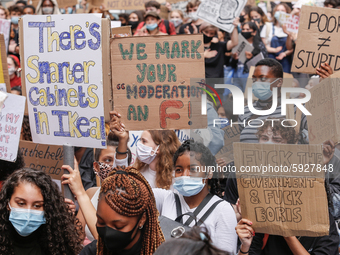 Youth protests in front of the Department for Education as a new exam rating system has been introduced in British education system - London...