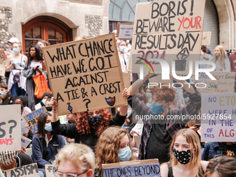 Youth protests in front of the Department for Education as a new exam rating system has been introduced in British education system - London...