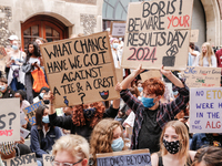 Youth protests in front of the Department for Education as a new exam rating system has been introduced in British education system - London...