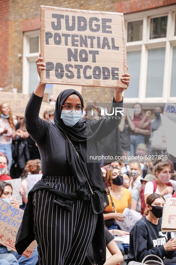 Youth protests in front of the Department for Education as a new exam rating system has been introduced in British education system - London...