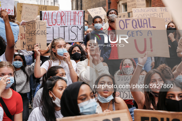 Youth protests in front of the Department for Education as a new exam rating system has been introduced in British education system - London...