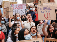 Youth protests in front of the Department for Education as a new exam rating system has been introduced in British education system - London...