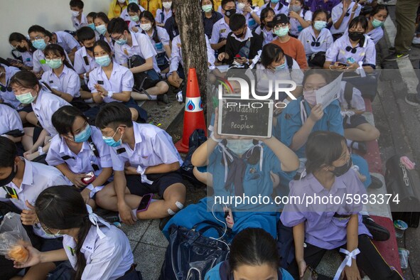 The ''Bad Students'' student activist group gathered at Thailand's Ministry of Education in Bangkok, Thailand, on August 19, 2020 to protest...