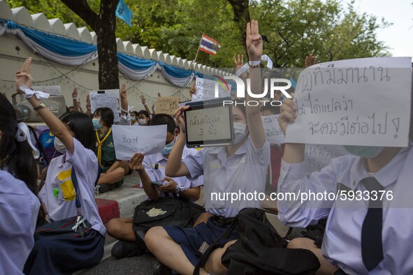 The ''Bad Students'' student activist group gathered at Thailand's Ministry of Education in Bangkok, Thailand, on August 19, 2020 to protest...