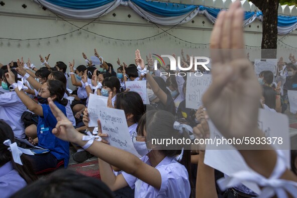 The ''Bad Students'' student activist group gathered at Thailand's Ministry of Education in Bangkok, Thailand, on August 19, 2020 to protest...