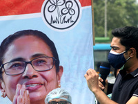 West Bengal Chief Minister Mamata Banerjee nephew and Trinamool Congress MP  Abhishek Banerjee addresses a protest against the Union Governm...