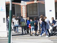 Students leaving college on the first day of school on September 1, 2020 in Chateaubriant, in western France. Due to the coronavirus epidemi...