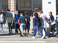 Students leaving college on the first day of school on September 1, 2020 in Chateaubriant, in western France. Due to the coronavirus epidemi...