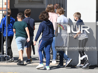 Students leaving college on the first day of school on September 1, 2020 in Chateaubriant, in western France. Due to the coronavirus epidemi...