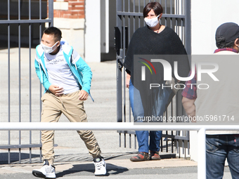 Students leaving college on the first day of school on September 1, 2020 in Chateaubriant, in western France. Due to the coronavirus epidemi...