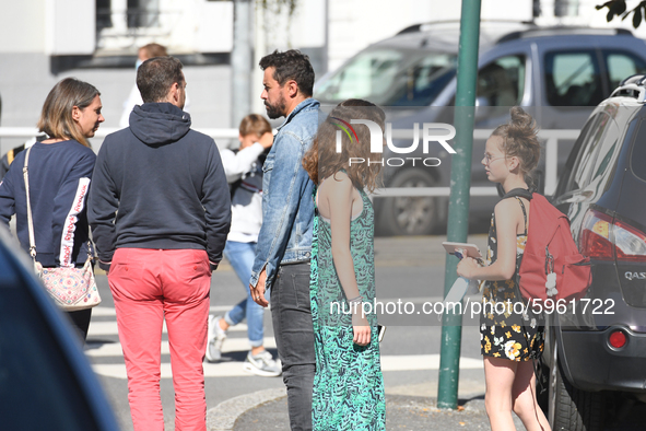 Students leaving college on the first day of school on September 1, 2020 in Chateaubriant, in western France. Due to the coronavirus epidemi...